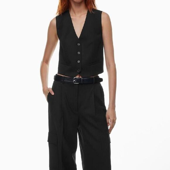 Aritzia Babaton Black City Wool Playbook Boxy Relaxed Vest Top Minimalist Small - Picture 2 of 8